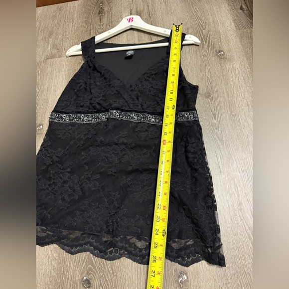 Y2K New York & Co. Black Lace Velvet Embellished Babydoll Top Vamp Goth Med - Picture 5 of 8